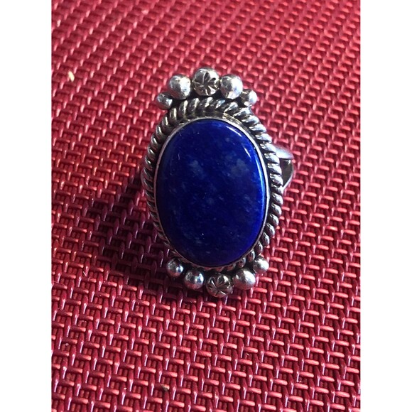 Blue Lapis Ring Size 6.5, Artist Mary Spencer, Sterling Native American - Picture 1 of 5